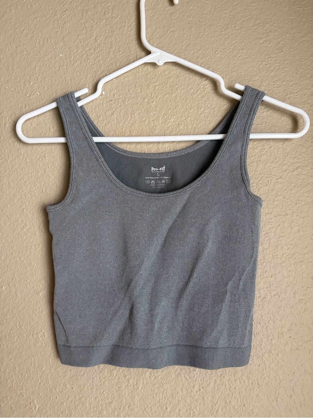 Pro-Fit Gray Ribbed Tank Top - Women's Simple Scoop Neck -Large
